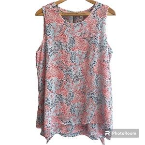 Fever double layer sleeveless blouse. Blue, red, orange and teal. Women’s size L